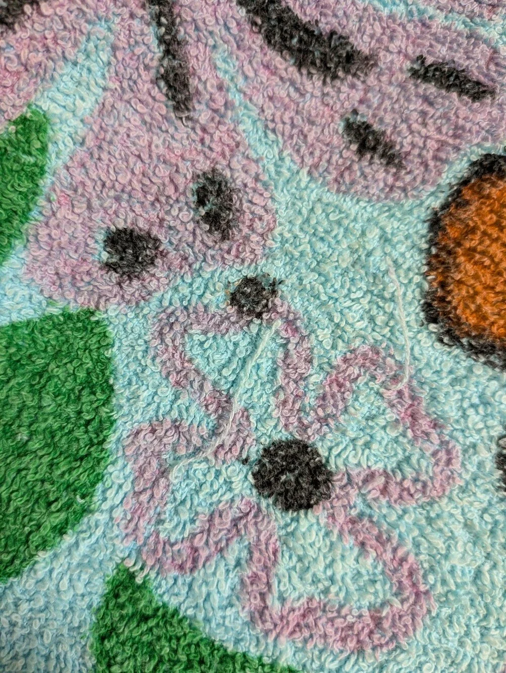 Vintage Bath Beach Towel Turquoise Flowers & Fringes